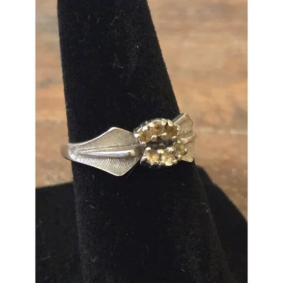 VintageGold Floral Ring Onyx with Diamond Accent Size 5.75 Elegant Textured